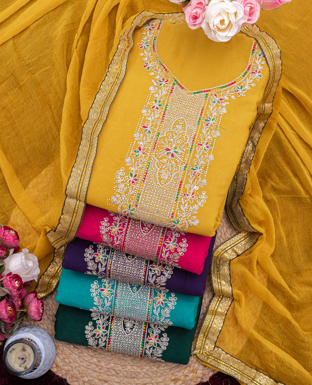 Emerald Grace Embroidered Suit Set