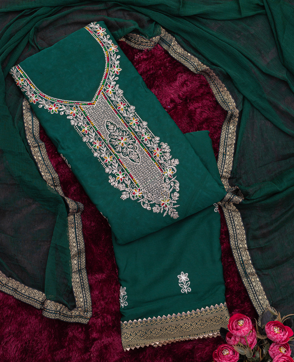 Emerald Grace Embroidered Suit Set