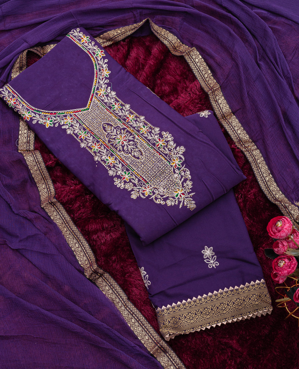 Royal Purple Grace Embroidered Suit Set