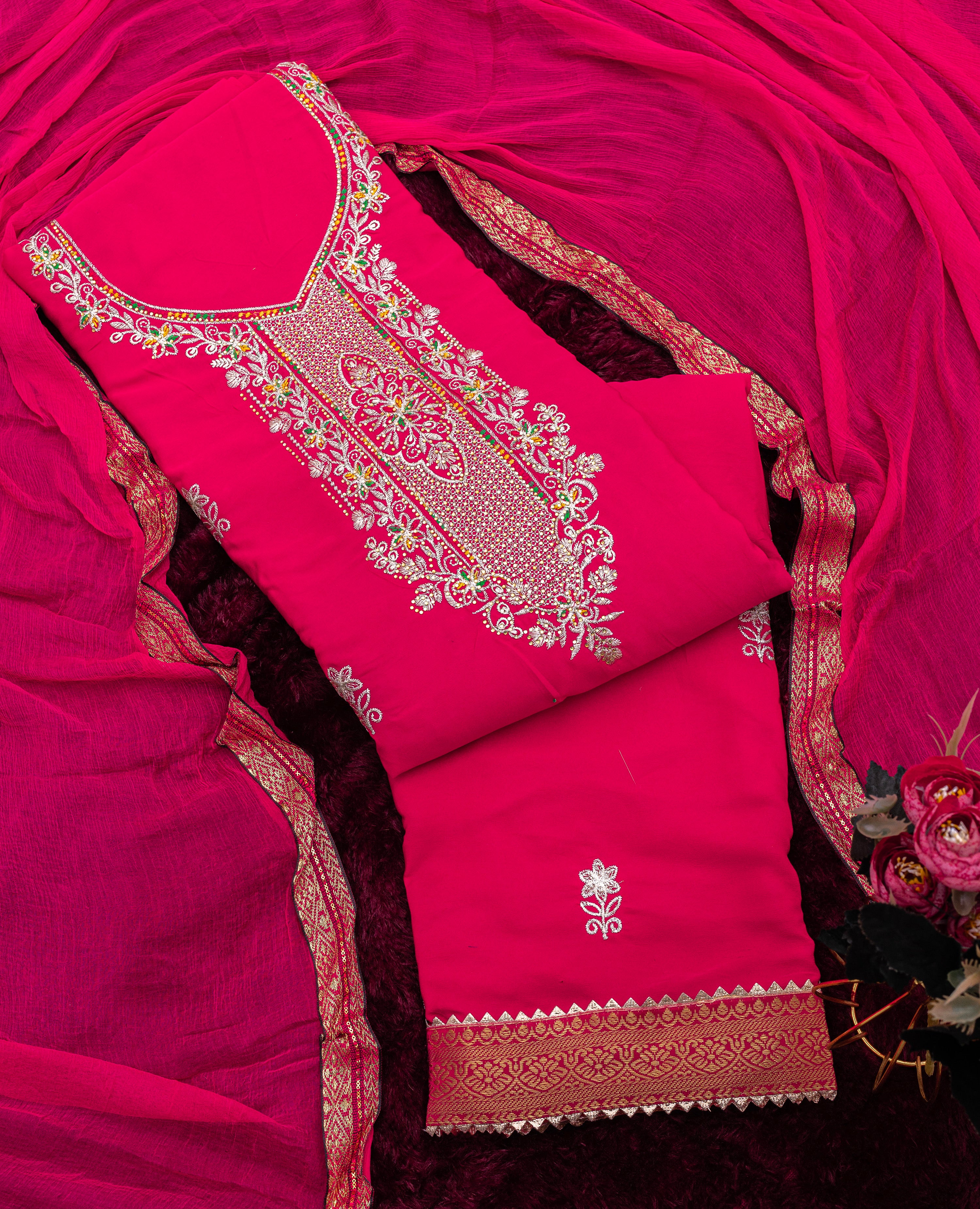 Rani Pink Grace Embroidered Suit Set
