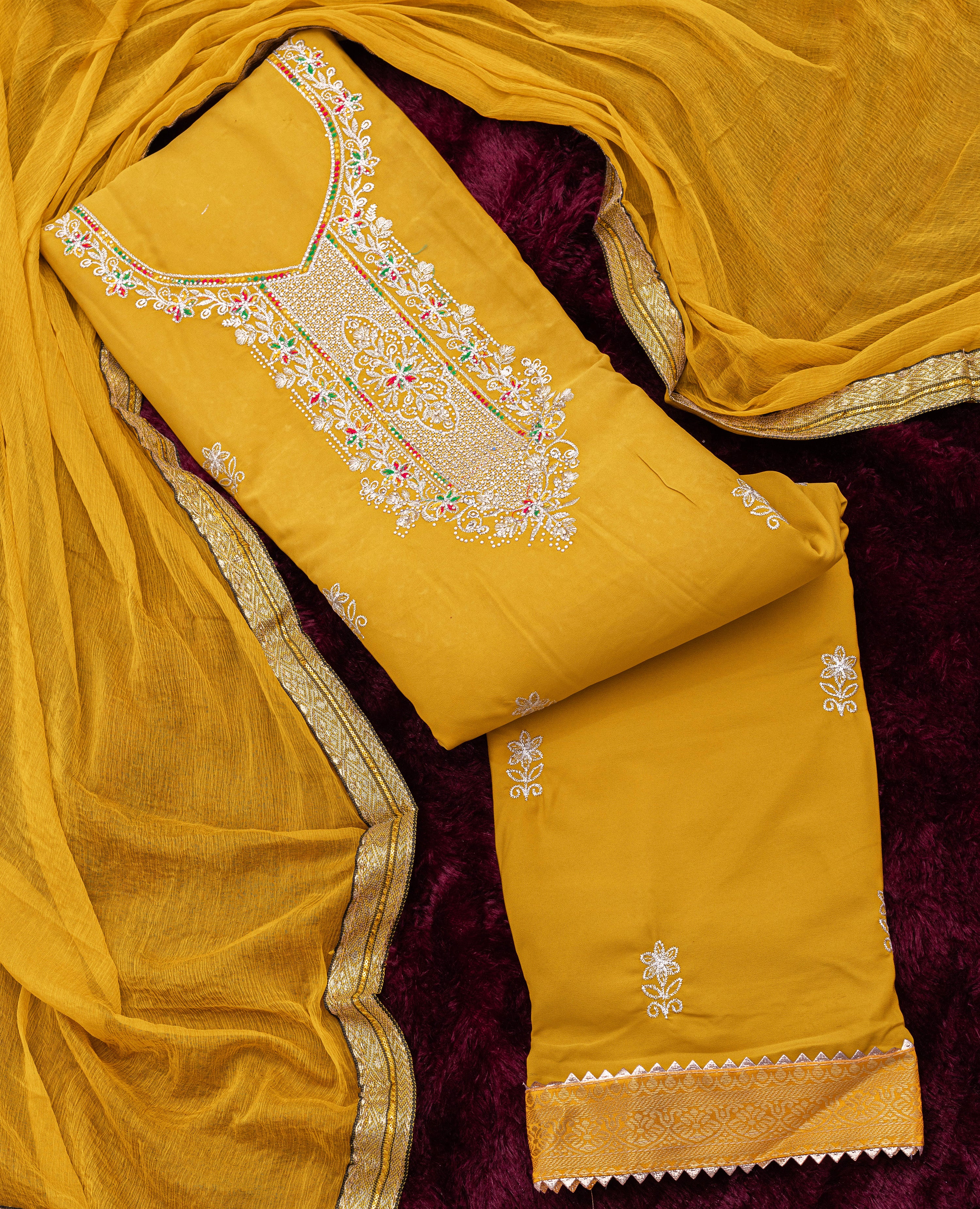 Mustard Gold Grace Embroidered Suit Set