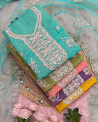 Aqua Teal Royale Embroidered Suit Set