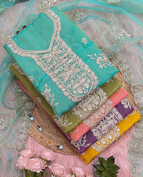 Aqua Teal Royale Embroidered Suit Set