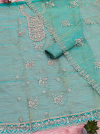 Aqua Teal Royale Embroidered Suit Set