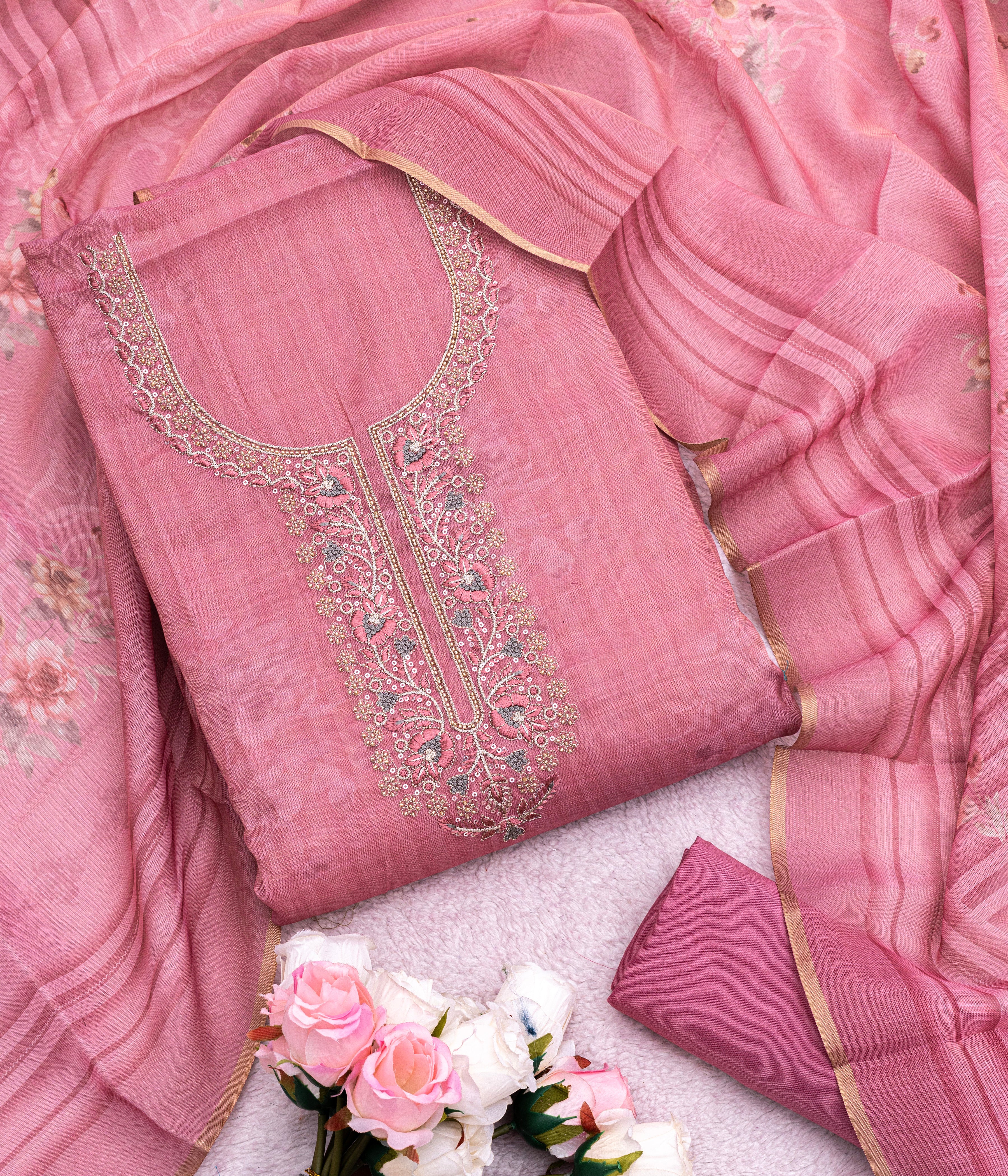 Dusty Rose Elegance Embroidered Suit Set