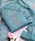 Dusty Teal Elegance Embroidered Suit Set