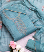 Dusty Teal Elegance Embroidered Suit Set