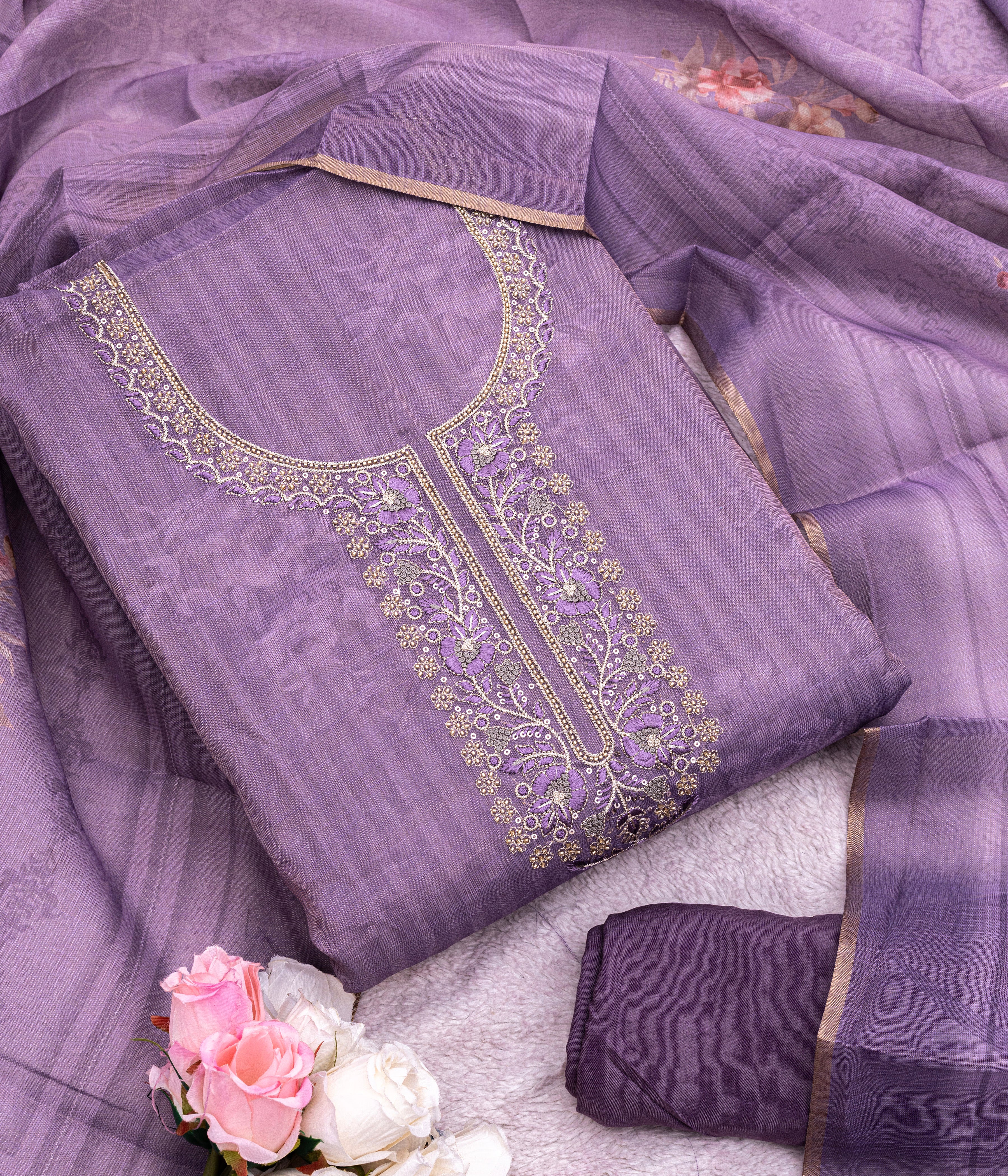 Dusty Lavender Elegance Embroidered Suit Set