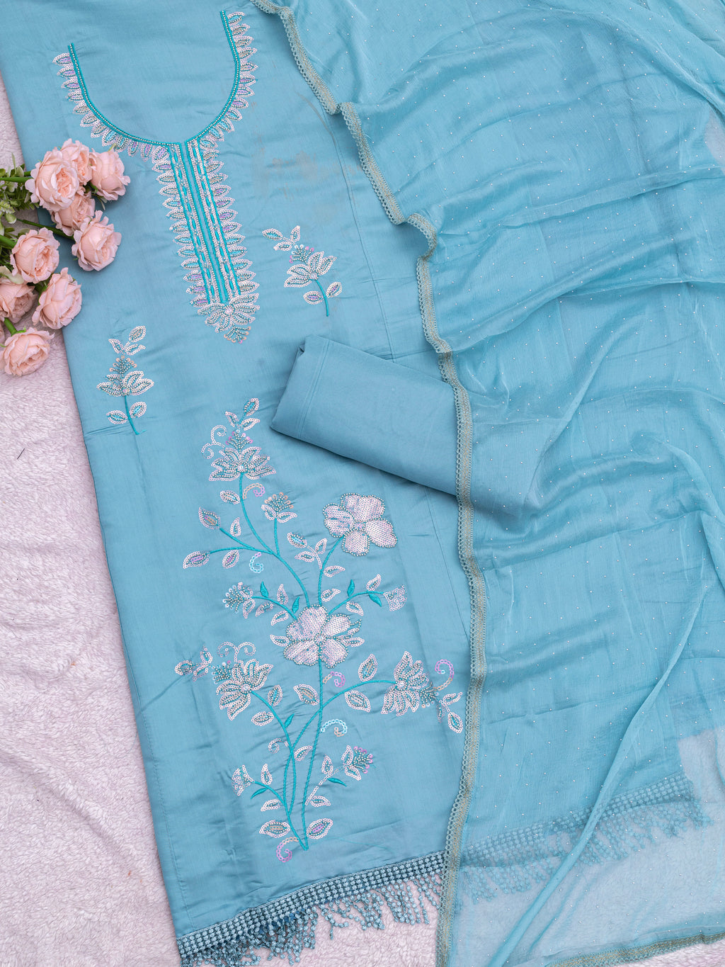 Powder Blue Grace Beaded Suit Set