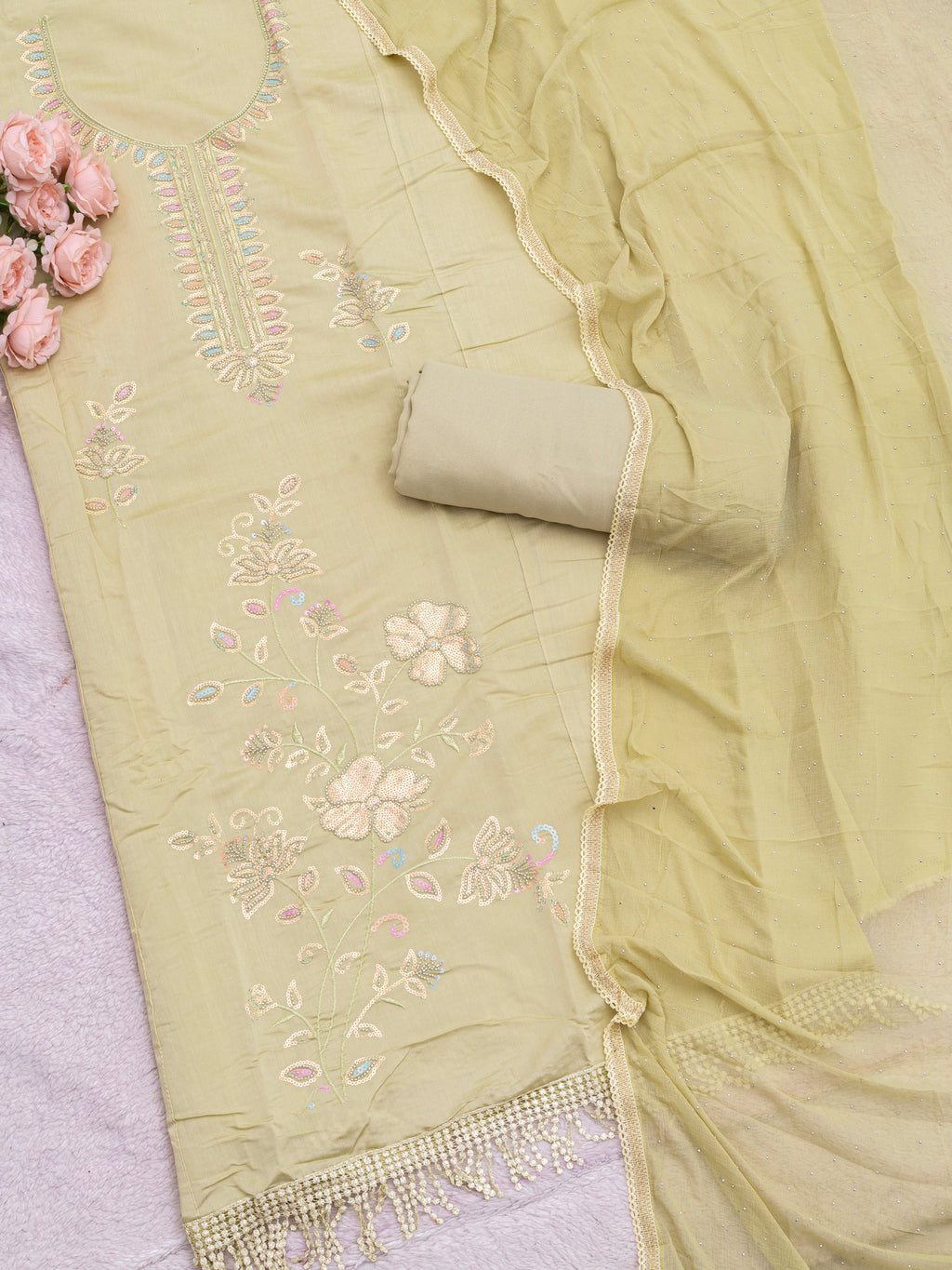 Sage Gold Grace Beaded Suit Set
