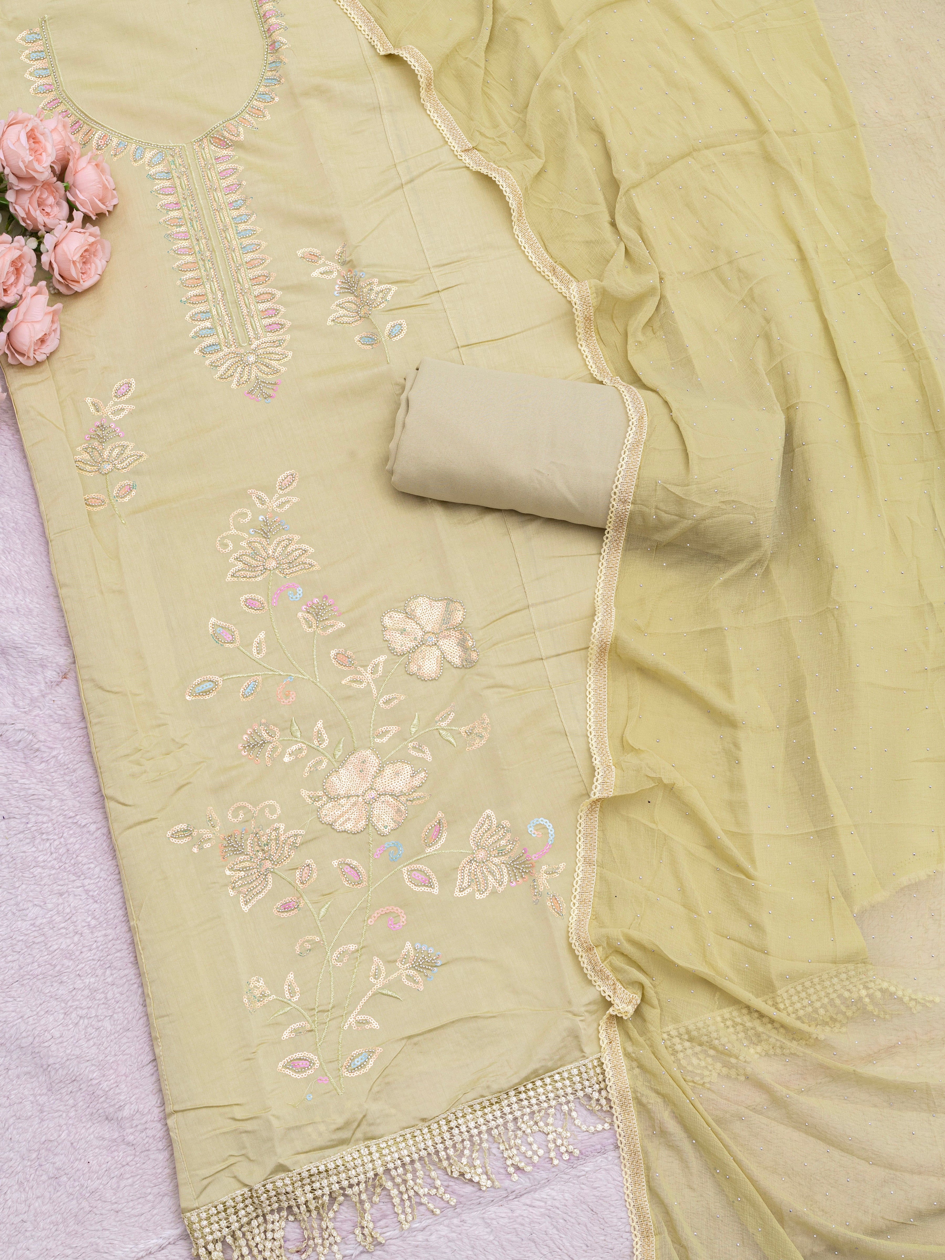 Sage Gold Grace Beaded Suit Set