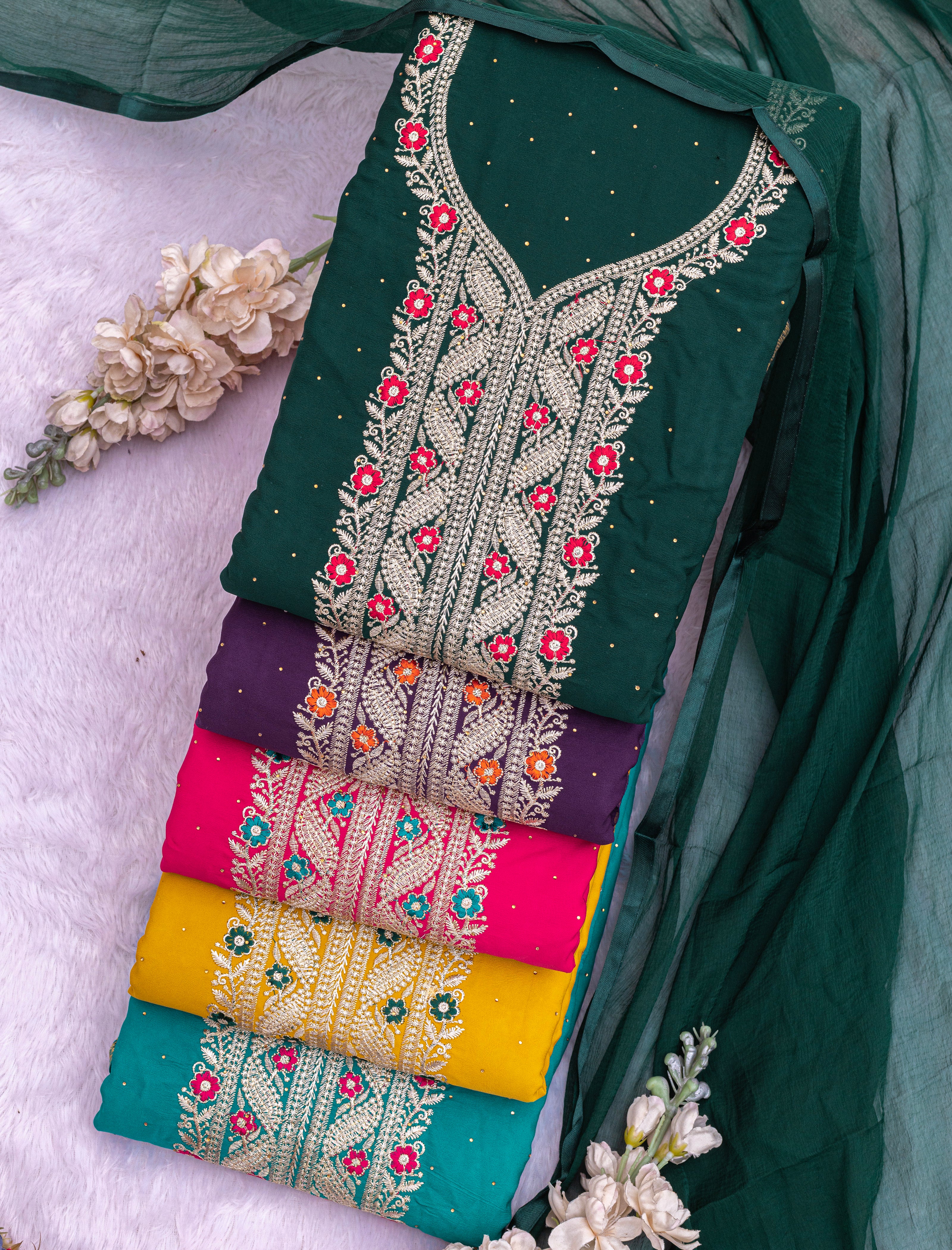 Forest Green Royale Embroidered Suit Set
