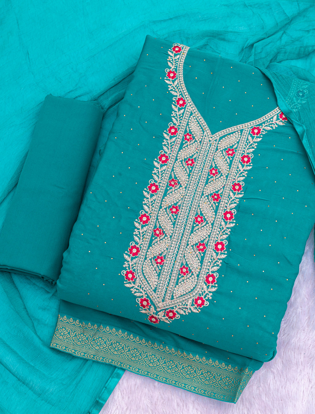 Teal Green Royale Embroidered Suit Set