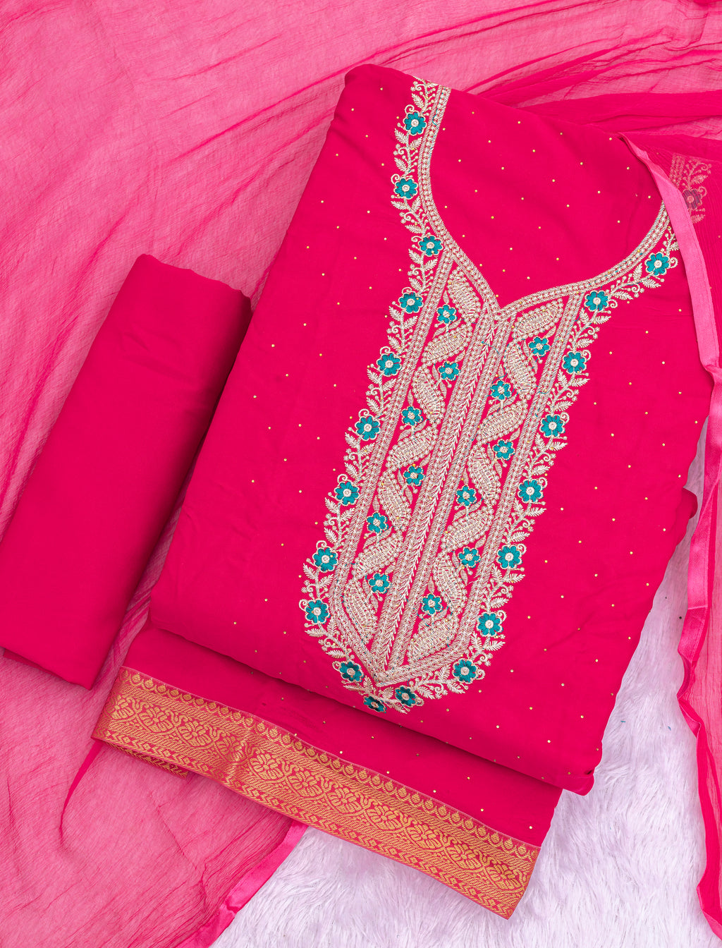 Rani Pink Fiyona Royale Embroidered Suit with Swarovski-Style Diamond Detailing