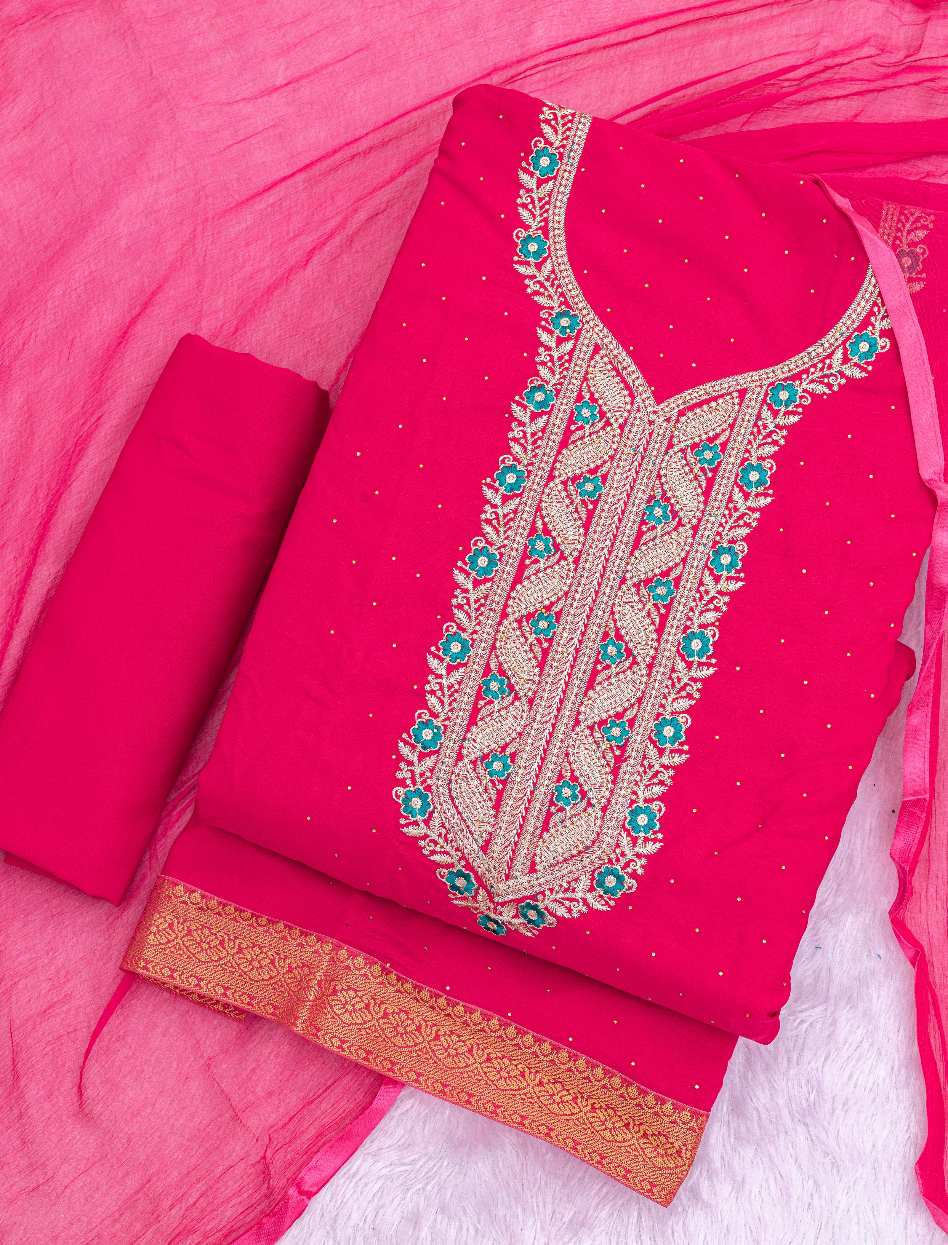 Rani Pink Fiyona Royale Embroidered Suit with Swarovski-Style Diamond Detailing