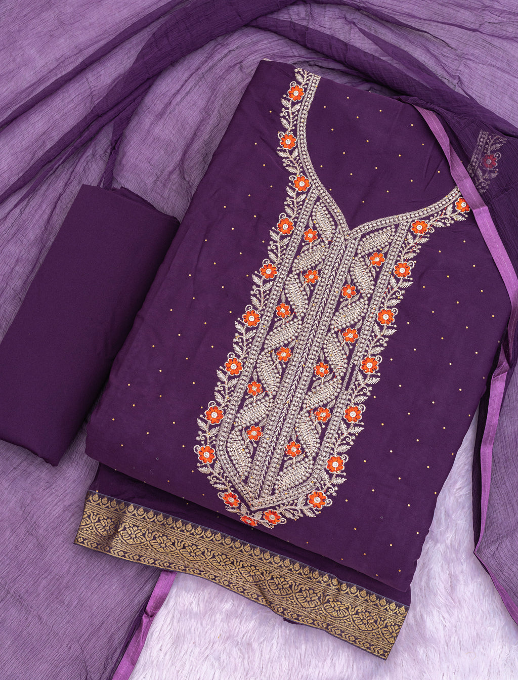 Royal Plum Fiyona Royale Embroidered Suit with Swarovski-Style Diamond Detailing