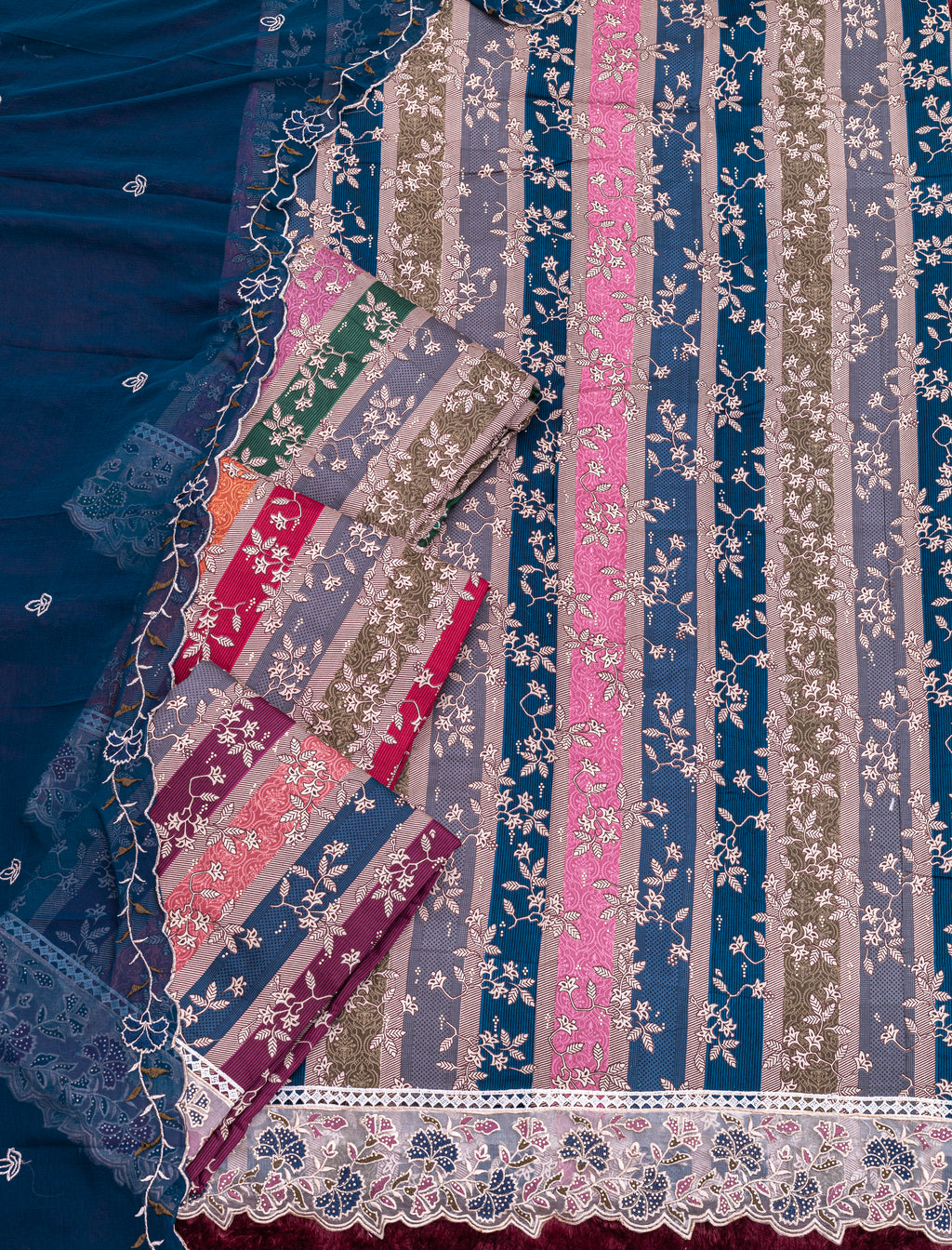 Forest Green Jam Cotton Embroidered Suit with Swarovski-Style Diamond