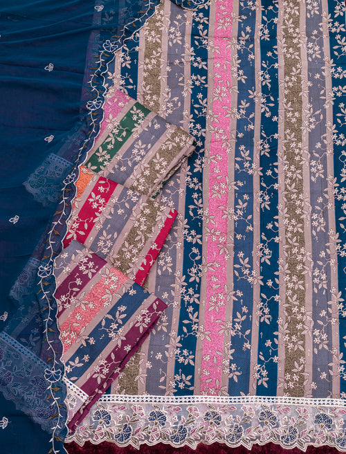 Berry Wine Jam Cotton Embroidered Suit with Swarovski-Style Diamond