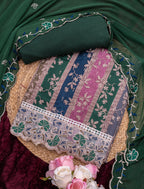 Forest Green Jam Cotton Embroidered Suit with Swarovski-Style Diamond