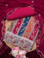 Burnt Rose Jam Cotton Embroidered Suit with Swarovski-Style Diamond