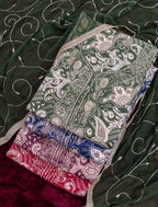 Midnight Blue Jam Cotton Embroidered Suit with Swarovski-Style Diamond