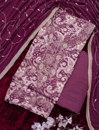 Mulberry Wine Jam Cotton Embroidered Suit with Swarovski-Style Diamond