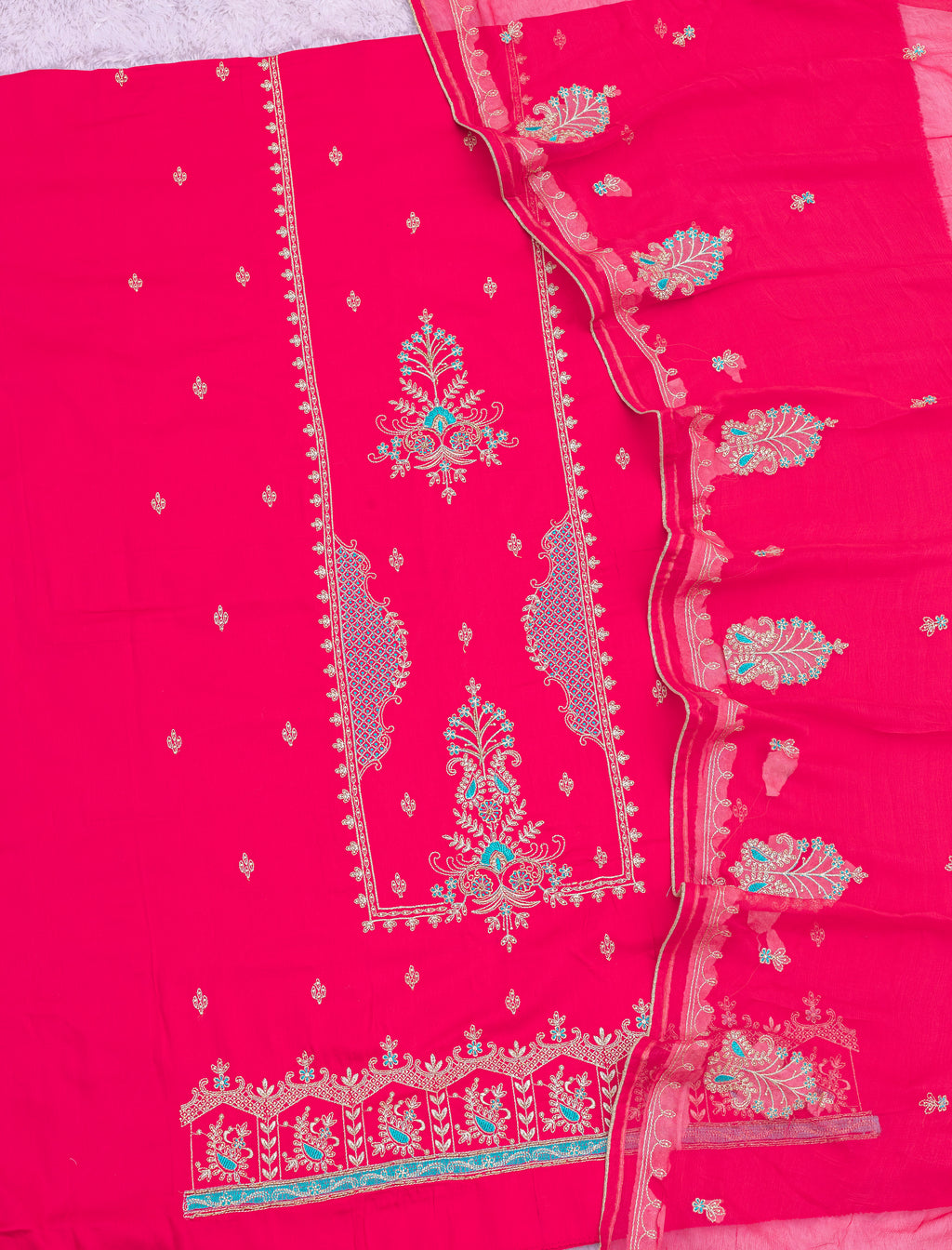 Rani Pink Pure Jaam Cotton Designer Suit with Khatli Handwork & Fine Embroidery