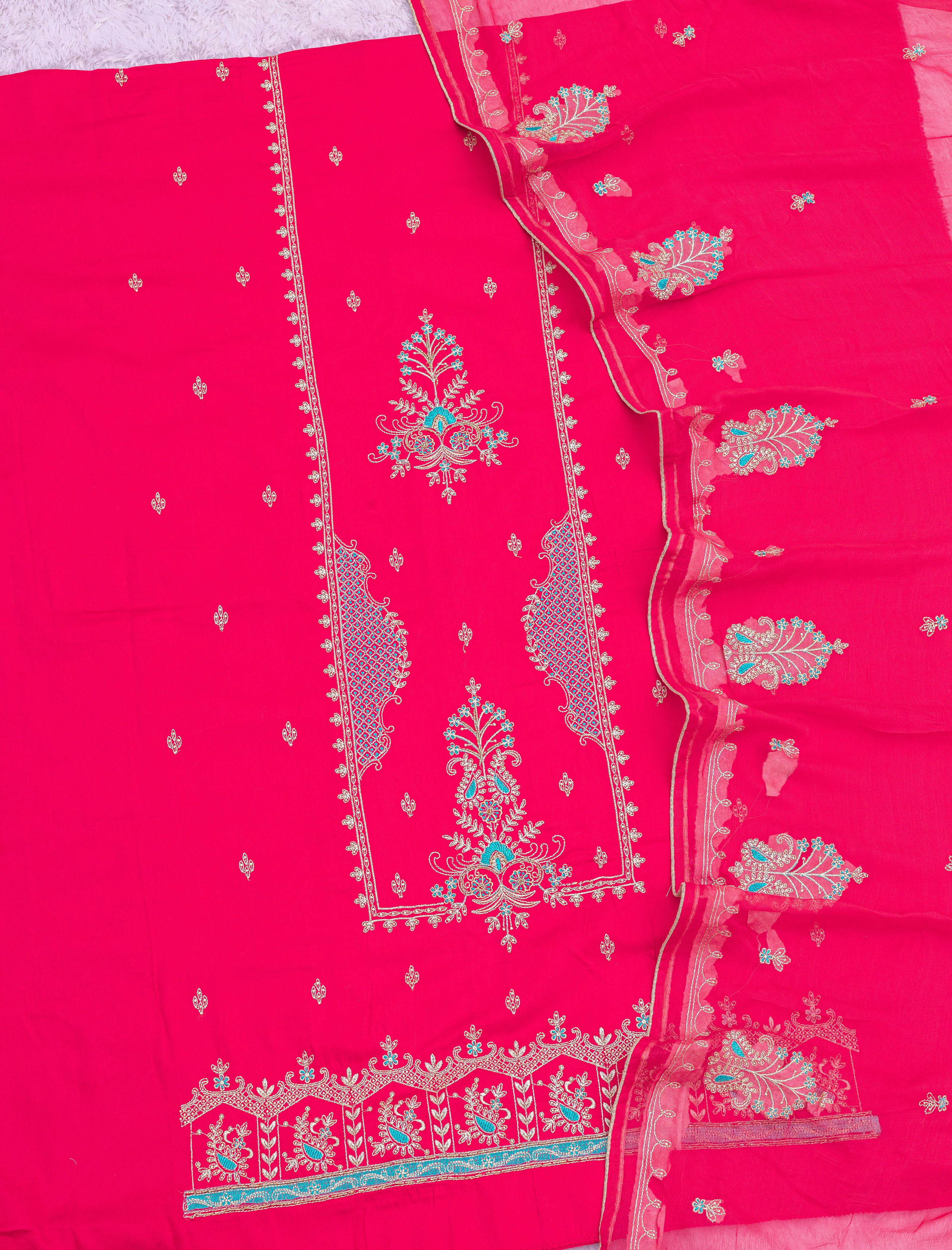 Rani Pink Pure Jaam Cotton Designer Suit with Khatli Handwork & Fine Embroidery