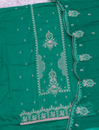Emerald Green Pure Jaam Cotton Designer Suit with Khatli Handwork & Fine Embroidery
