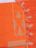 Vermilion Orange Pure Jaam Cotton Designer Suit with Khatli Handwork & Fine Embroidery