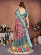 Rama Multicolour Cotton Silk Saree with Digital Print, Jacquard Border & Tassels