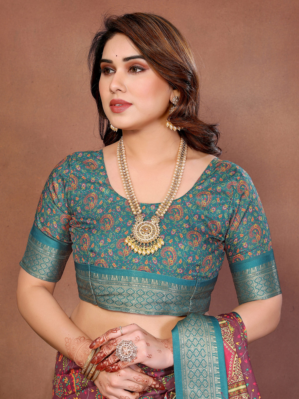 Rama Multicolour Cotton Silk Saree with Digital Print, Jacquard Border & Tassels