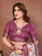 Wine Multicolour Cotton Silk Saree with Digital Print, Jacquard Border & Tassels
