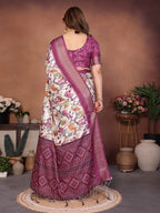 Wine Multicolour Cotton Silk Saree with Digital Print, Jacquard Border & Tassels