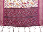 Wine Multicolour Cotton Silk Saree with Digital Print, Jacquard Border & Tassels