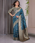 Rama Blue Banarasi Style Lichi Silk Saree with Gold Zari Woven Border & Blouse Piece