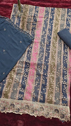 Forest Green Jam Cotton Embroidered Suit with Swarovski-Style Diamond
