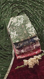 Midnight Blue Jam Cotton Embroidered Suit with Swarovski-Style Diamond