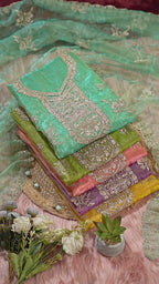 Aqua Teal Royale Embroidered Suit Set
