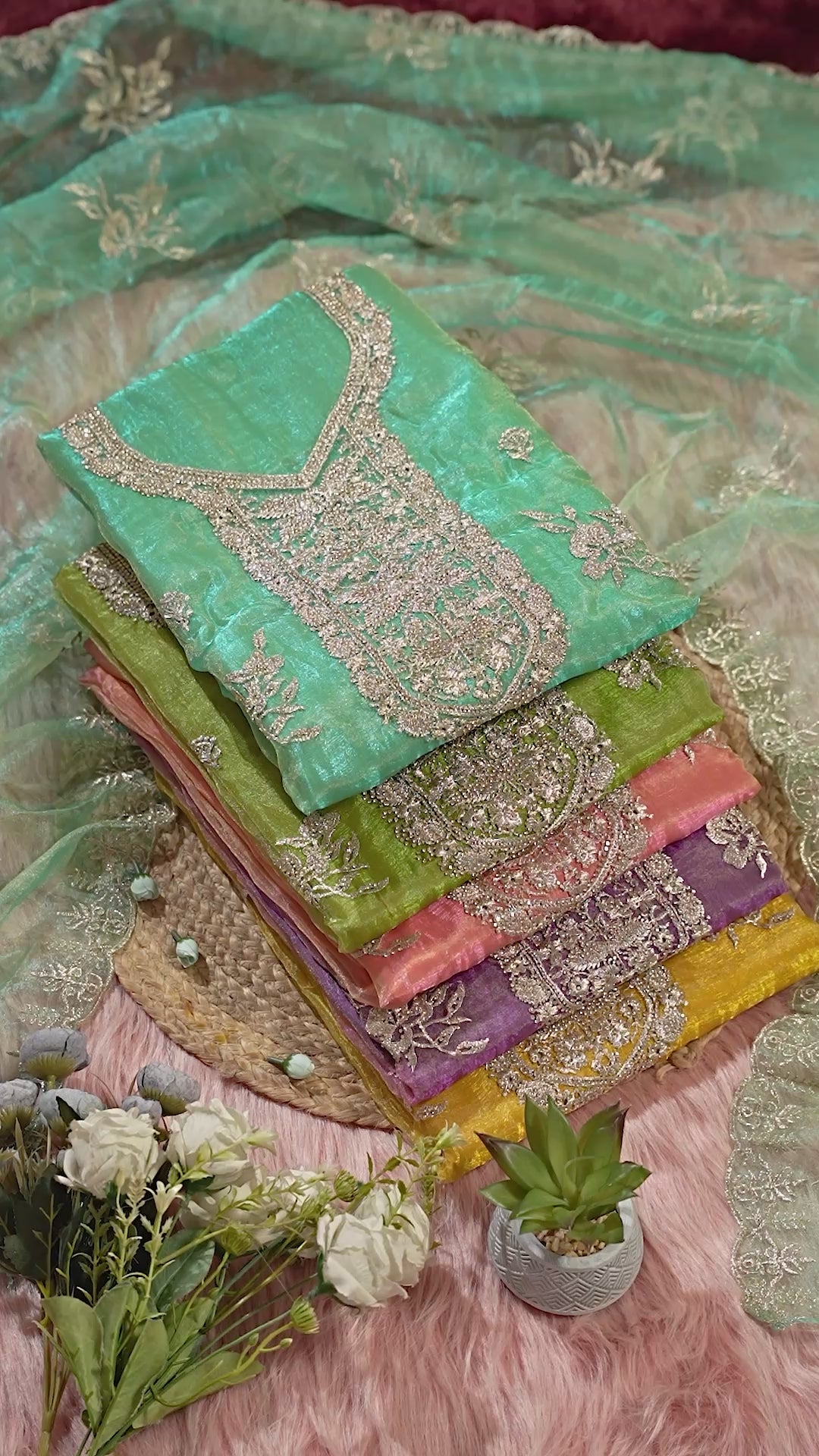 Aqua Teal Royale Embroidered Suit Set
